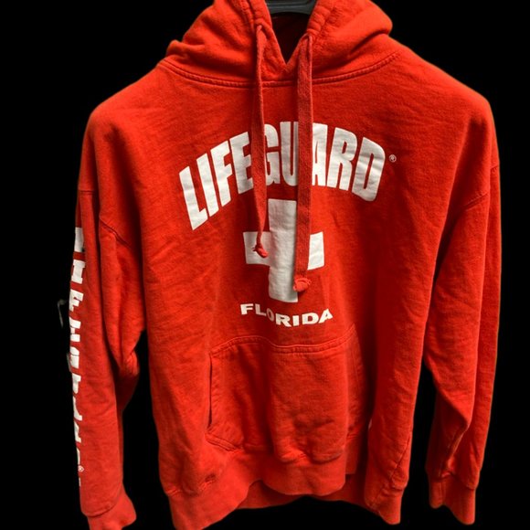 Lifeguard Hoodie Sweatshirt Adult Large Red Pullover Florida Drawstring Mens - Picture 7 of 7